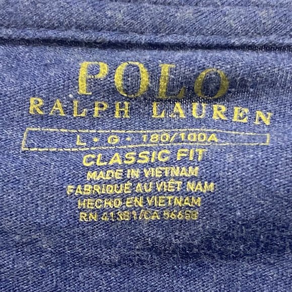 POLO RALPH LAUREN Men's Short Sleeve Solid BLUE Crew Neck T-Shirt Logo LARGE - Picture 3 of 5